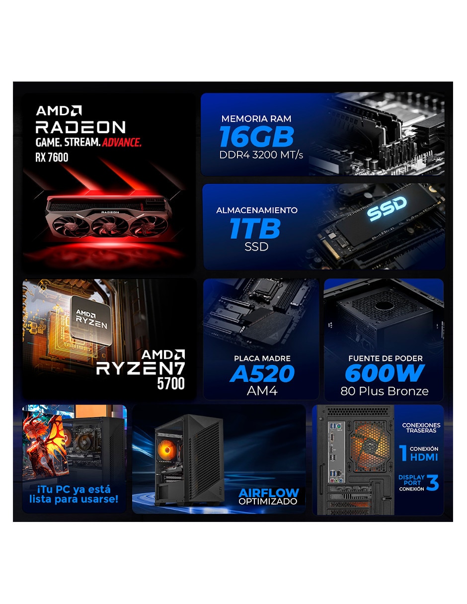 Computadora XTMSIR732GBRX7600MMF 27 pulgadas Full HD AMD Ryzen 7 AMD Radeon RX 7600 16 GB 1 TB 5