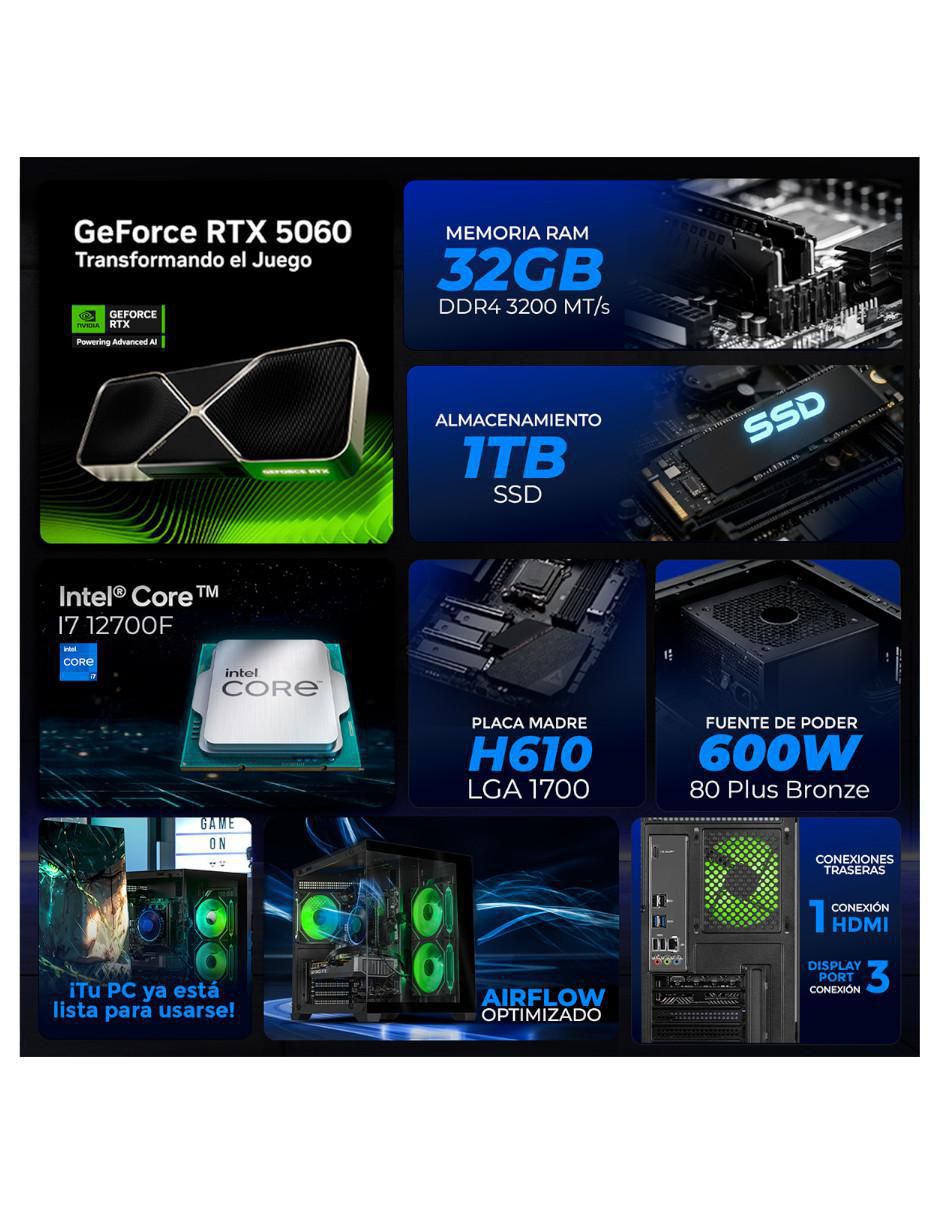 Computadora gamer XTAEI732GB5060BBIntel Core i7 NVIDIA GeForce RTX 5060 16 GB RAM 1TB SSD