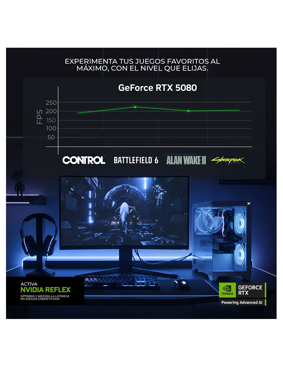 Computadora gamer XTTTR932GB55080D3B AMD Ryzen 9 NVIDIA GeForce RTX 5080 32 GB 1 TB SSD 9