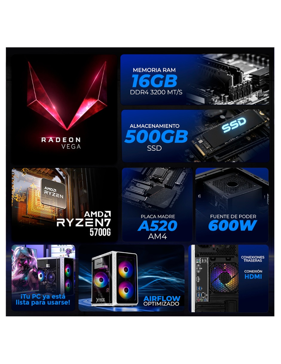 Computadora gamer XTPCR732GBRENOIRKW AMD Ryzen 7 AMD Radeon Graphics 32 GB RAM 1 TB SSD