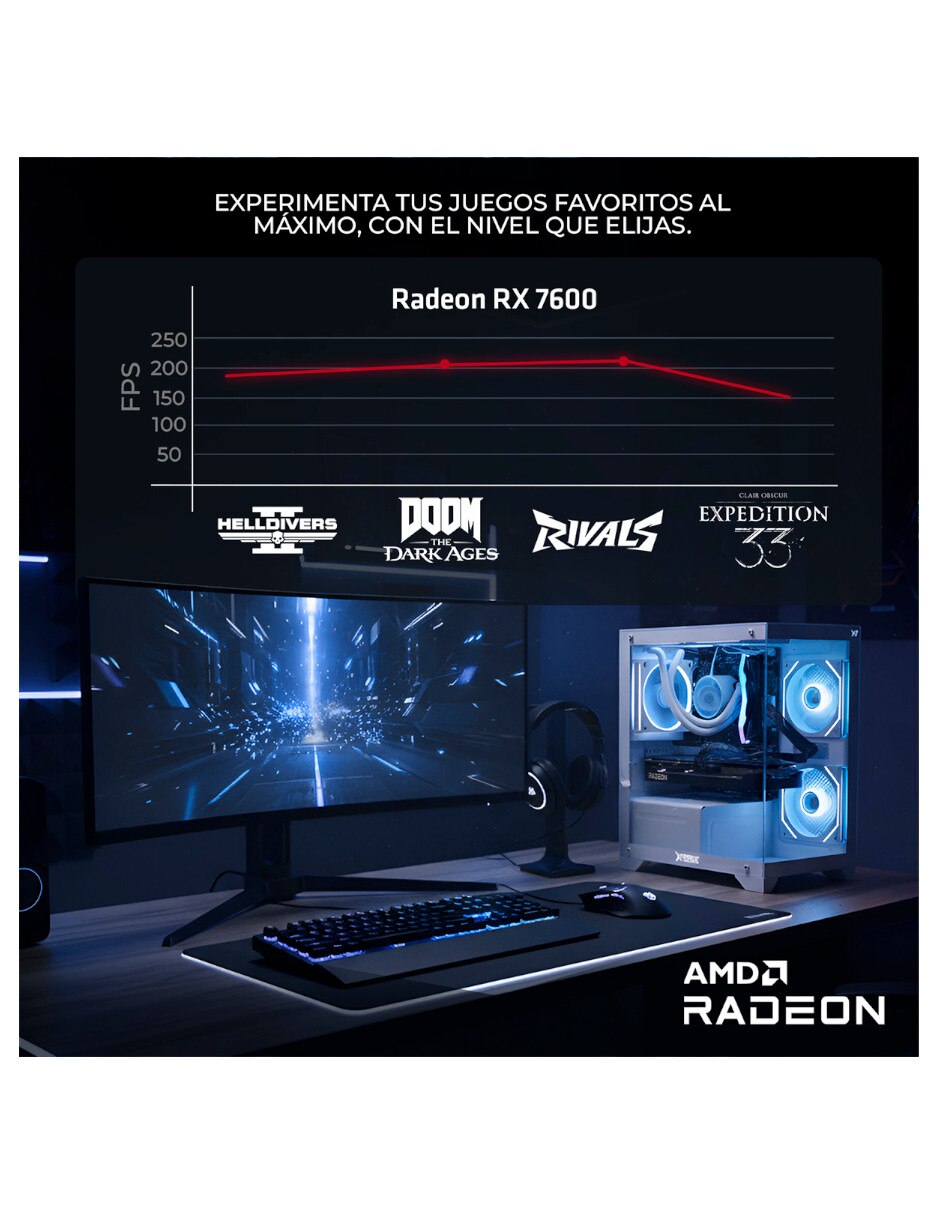Computadora gamer Xtreme Pc Gaming XTOCR732GBRX7600MCP 27 pulgadas full hd amd ryzen 7 amd radeon rx 7600 16 gb ram 1 tb ssd