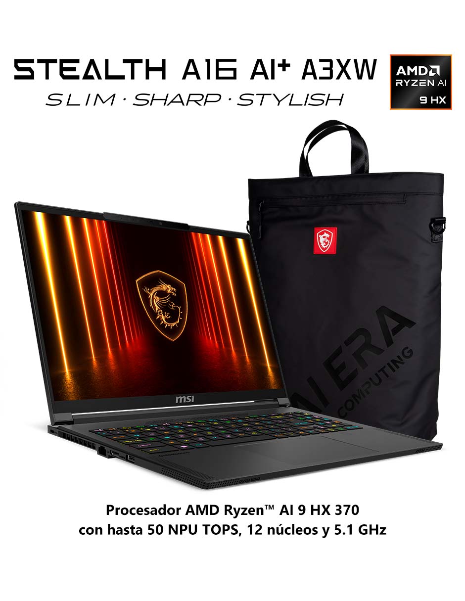 Laptop gamer Stealth A16 AI+ A3XWFG-020MX 16 pulgadas QHD+ AMD Ryzen AI 9 HX 370 NVIDIA GeForce RTX 5060 32 GB RAM 1 TB SSD 15