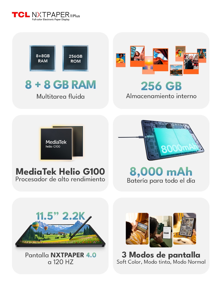 Tablet NXTPAPER 11+ 11.5 pulgadas 256 GB de almacenamiento de 8 GB RAM 11