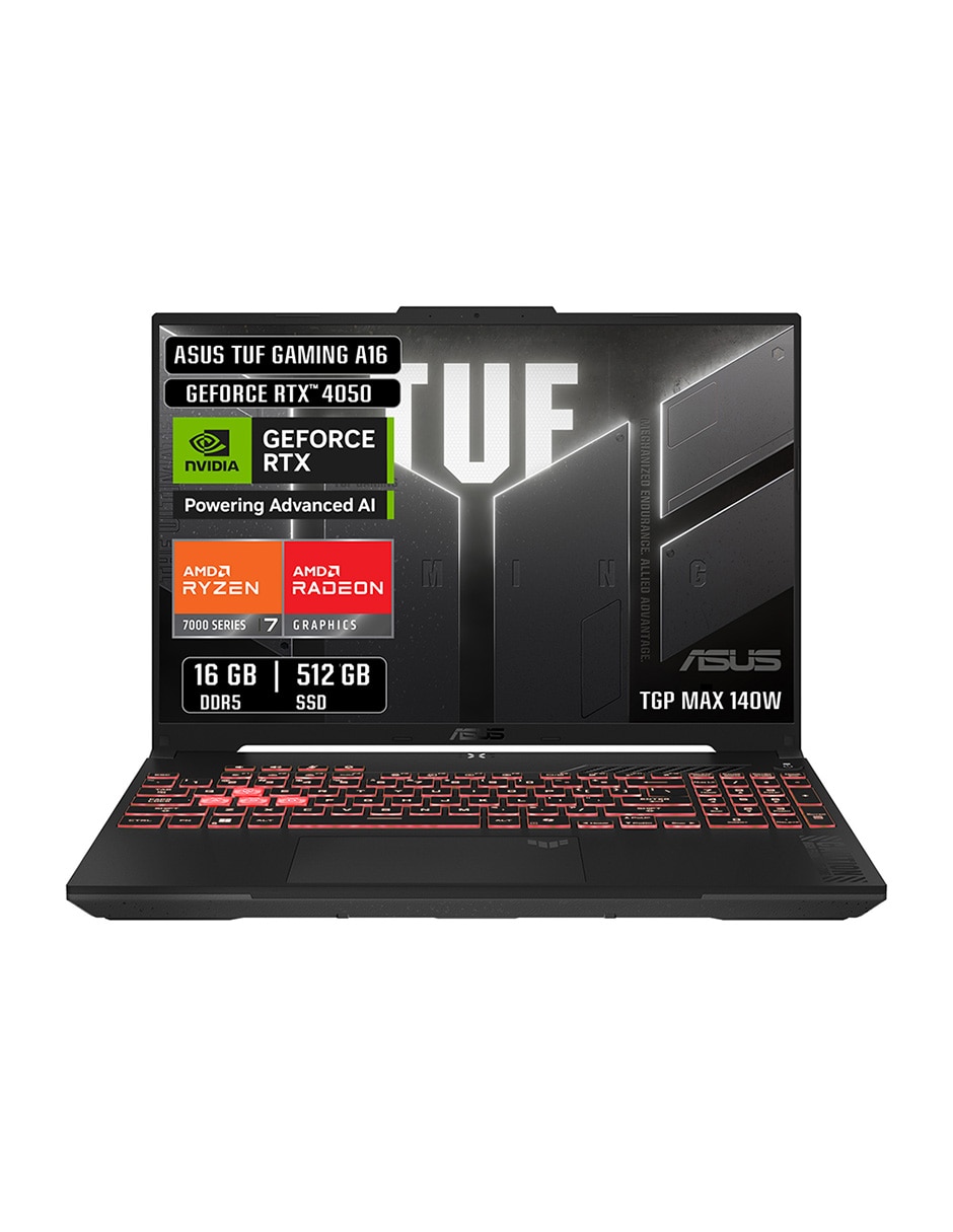 Laptop gamer Asus TUF A16 16 pulgadas WUXGA AMD Ryzen 7 NVIDIA GeForce RTX 4050 16 GB RAM 512 GB SSD