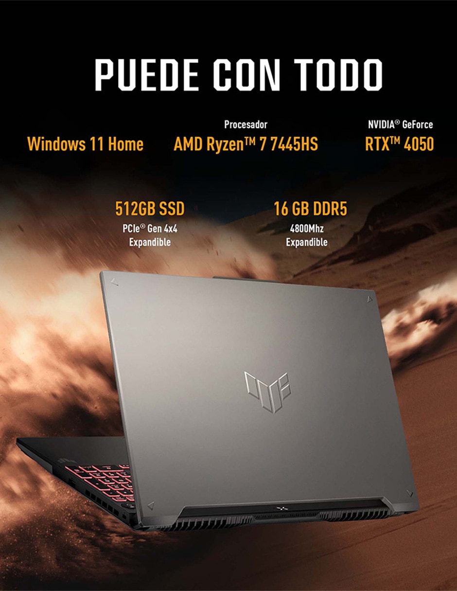 Laptop gamer Asus TUF A16 16 pulgadas WUXGA AMD Ryzen 7 NVIDIA GeForce RTX 4050 16 GB RAM 512 GB SSD