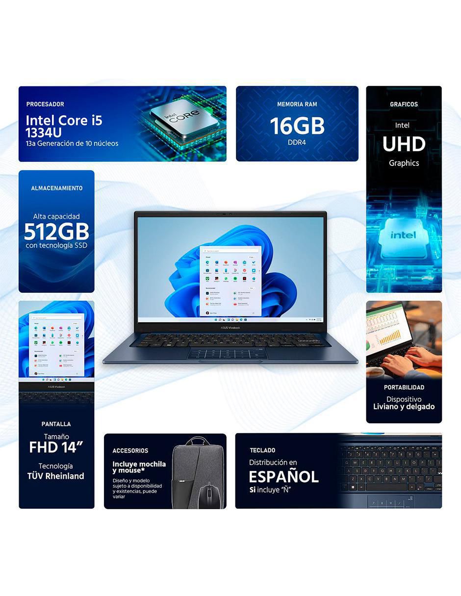 Laptop Vivobook 14 pulgadas Full HD Intel Core i5 Intel UHD Graphics 16 GB RAM 512 GB SDD 5