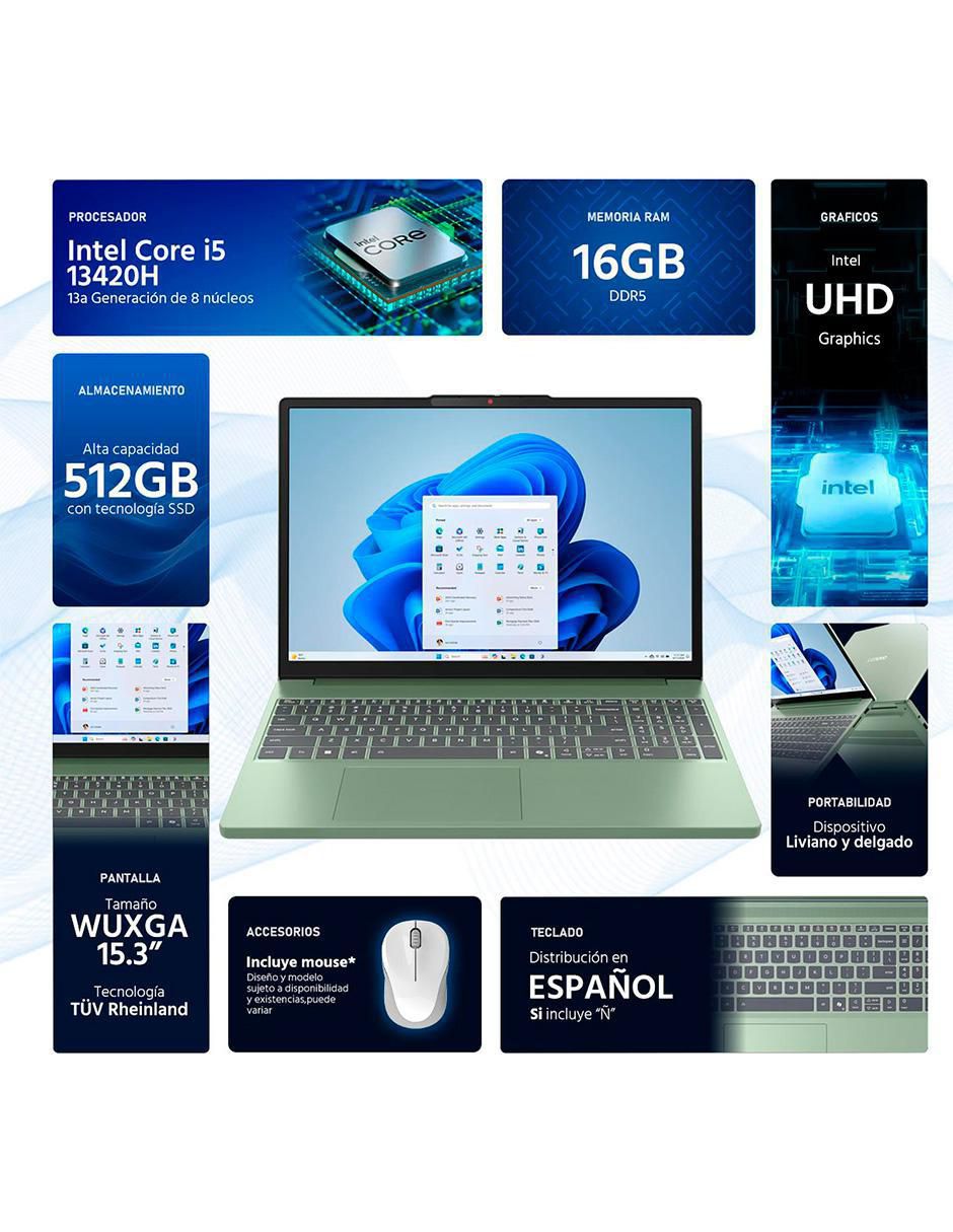 Laptop IdeaPad Slim 3 15.3 pulgadas WUXGA Intel Core i5 Intel UHD Graphics 16 GB RAM 512 GB 2