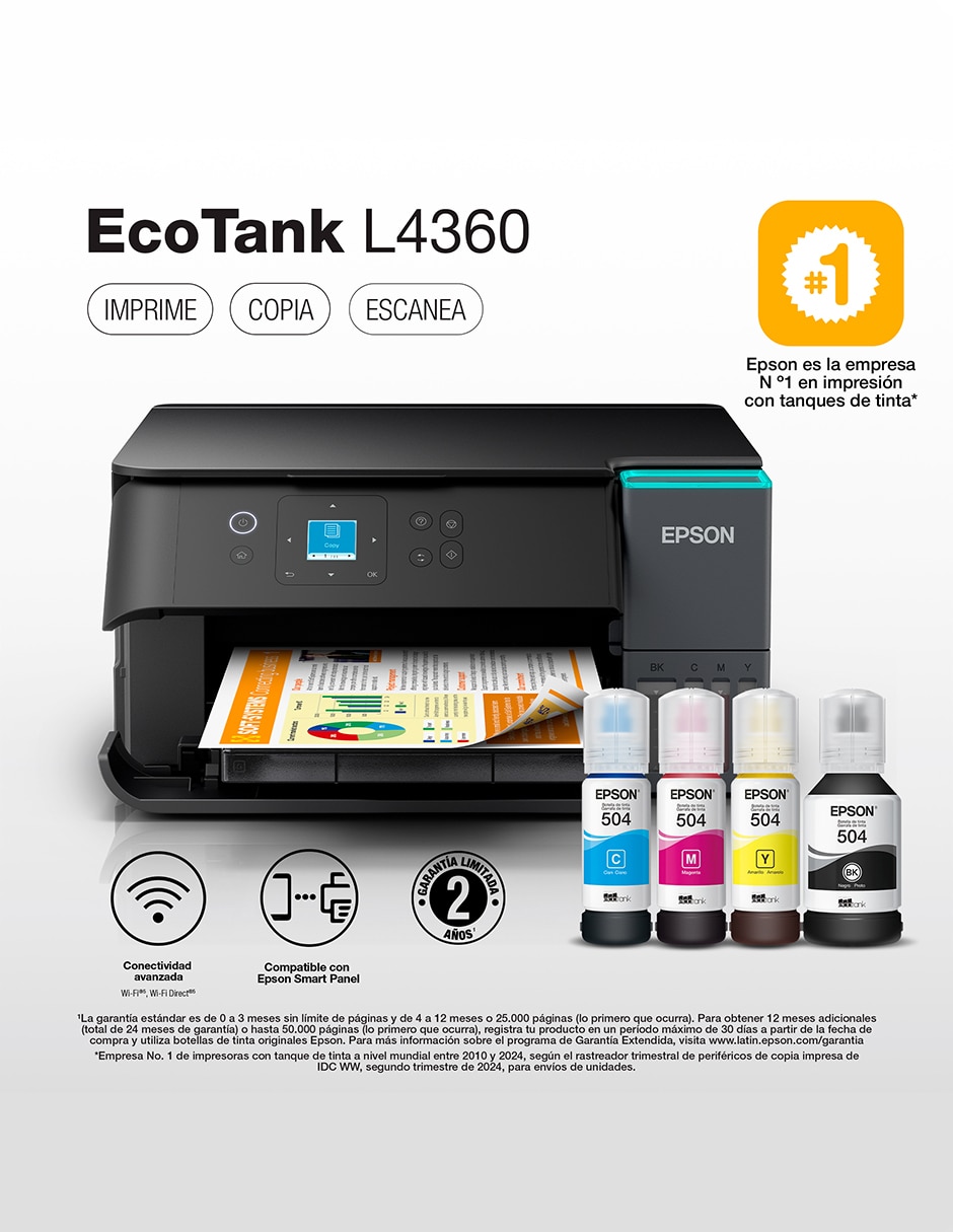 Multifuncional epson l4360 "de" inyección de tinta inalámbrica "a" (si aplica) color