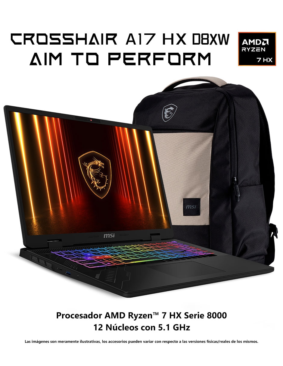 Laptop gamer Crosshair A17 HX D8WFKG-046MX 17 pulgadas QHD+ AMD Ryzen 7 NVIDIA GeForce RTX 5060 16 GB RAM 1 TB SSD 11