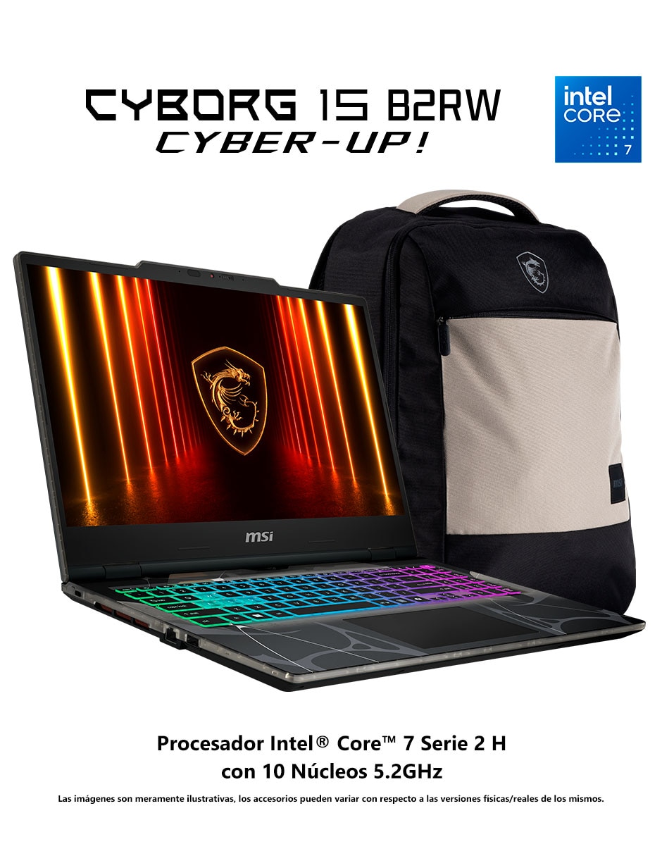 Laptop gamer Cyborg 15 B2RWFKG-452MX 15.6 pulgadas Full HD Intel Core 7 240H NVIDIA GeForce RTX 5060 16 GB RAM 1 TB SSD 7