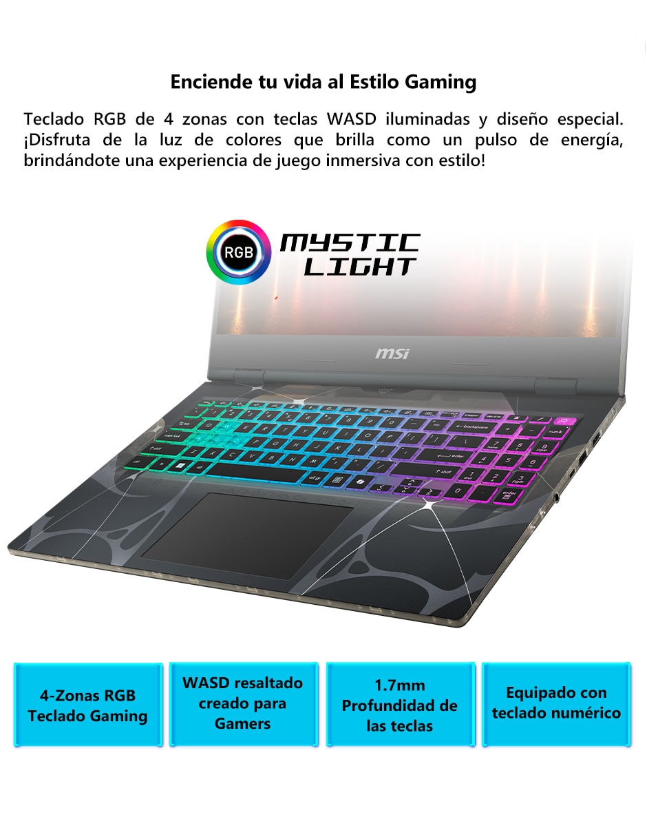 Laptop gamer MSI Cyborg 15 B2RWEKG-455MX 15.6 pulgadas NVIDIA GeForce RTX 5050 Intel Core 7 240H 16 GB 512 GB SSD