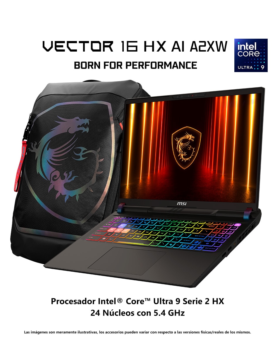 Laptop gamer Vector 16 HX AI A2XWJG-652MX 16 pulgadas QHD+ Intel Core Ultra 9 NVIDIA GeForce RTX 5090 64 GB RAM 2 TB SSD 13