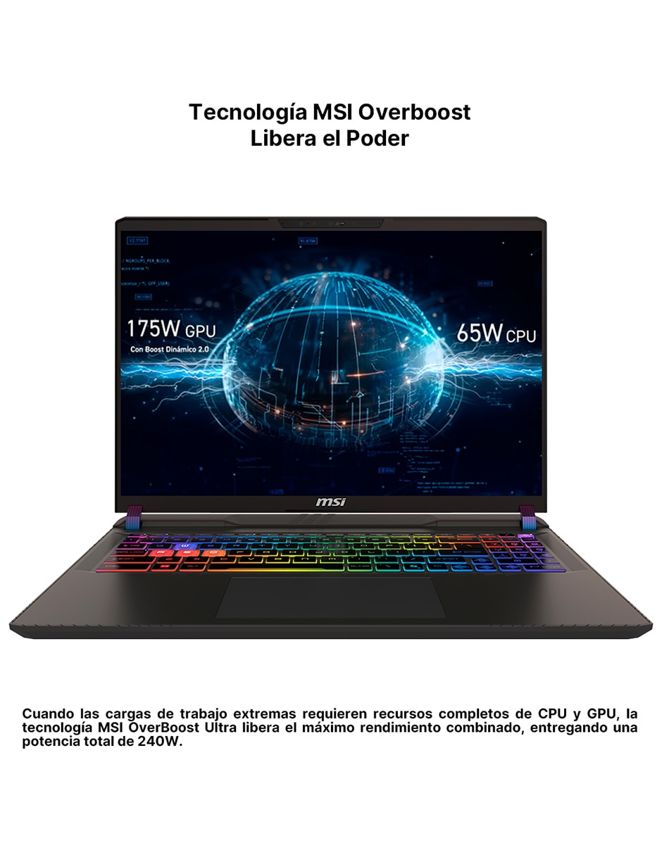 Laptop gamer Vector 16 HX AI A2XWJG-652MX 16 pulgadas QHD+ Intel Core Ultra 9 NVIDIA GeForce RTX 5090 64 GB RAM 2 TB SSD 14
