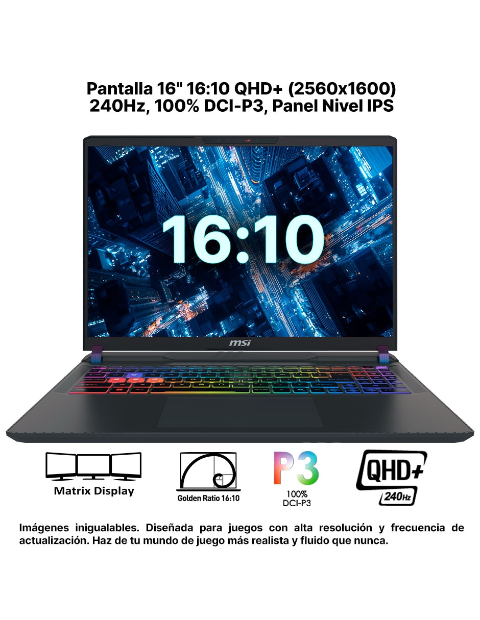 Laptop gamer Vector 16 HX AI A2XWJG-652MX 16 pulgadas QHD+ Intel Core Ultra 9 NVIDIA GeForce RTX 5090 64 GB RAM 2 TB SSD 15