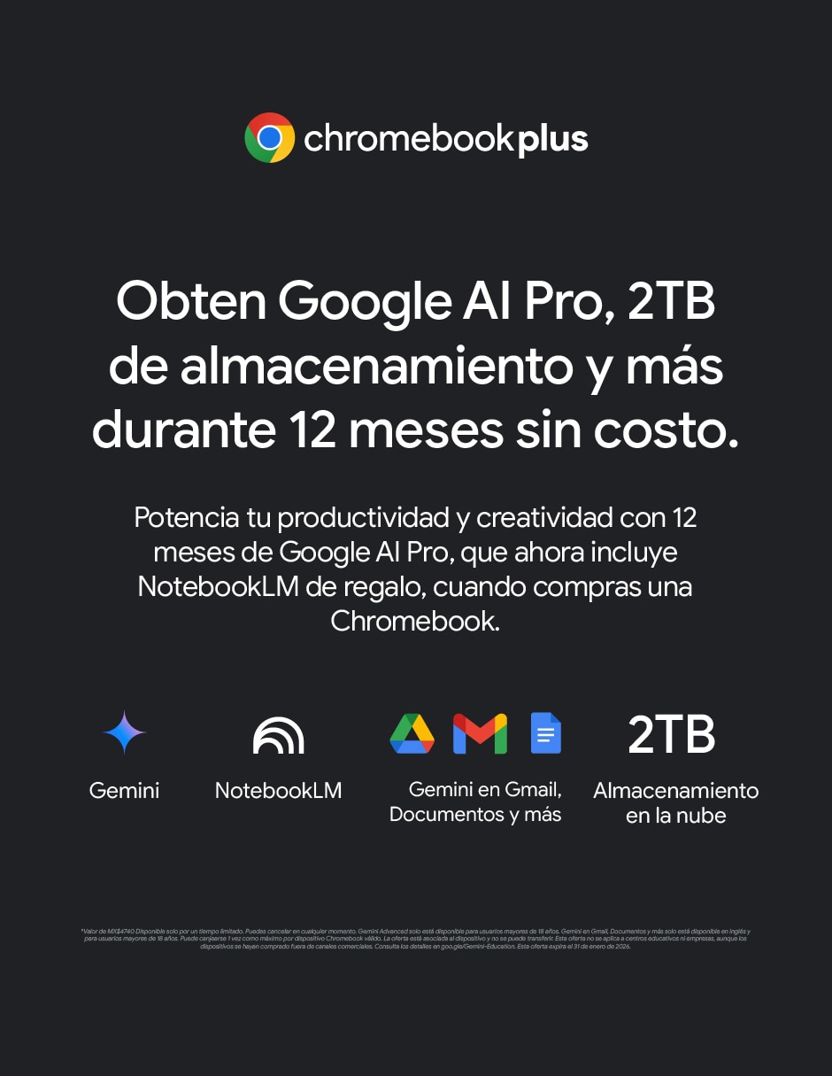 Laptop Thin & Light Chromebook Plus CX34 15.6 pulgadas Full HD Intel Core Ultra 5 Integradas 8 GB RAM 512 GB SSD 2