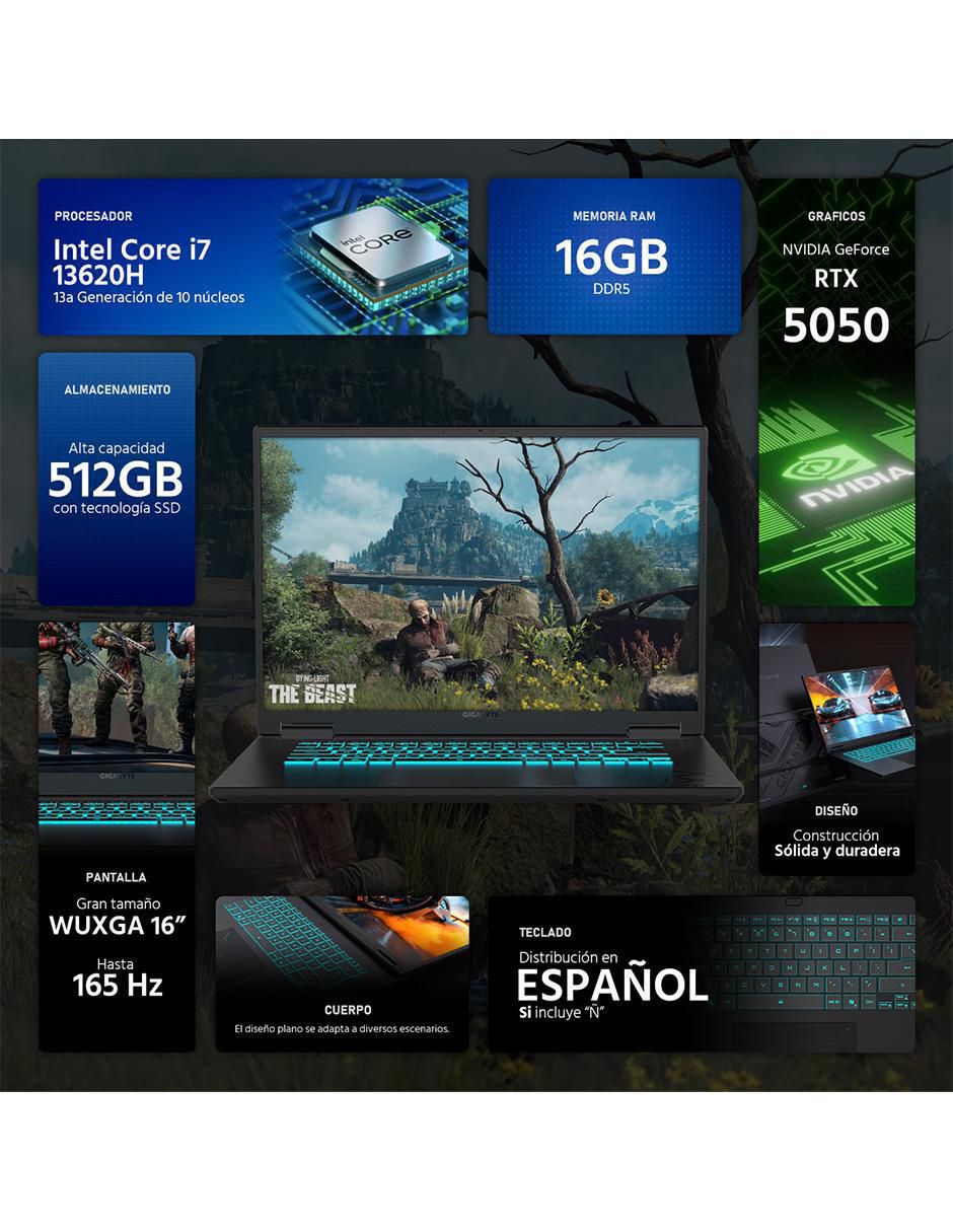 Laptop gamer no gigabyte gaming a16 16 pulgadas wuxga intel core i7 nvidia geforce rtx 5050 16 gb "ram" no aplica 512 gb ssd no aplica
