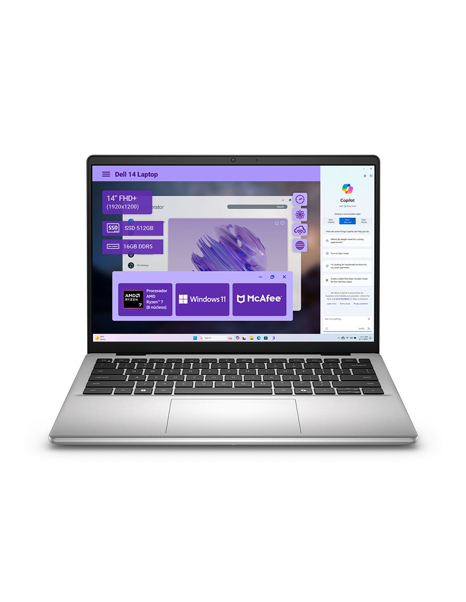 Laptop thin & light Dell DC14255 14 pulgadas Full HD+ Amd Ryzen 7 Amd radeon 16 GB Ram 512 GB SSD