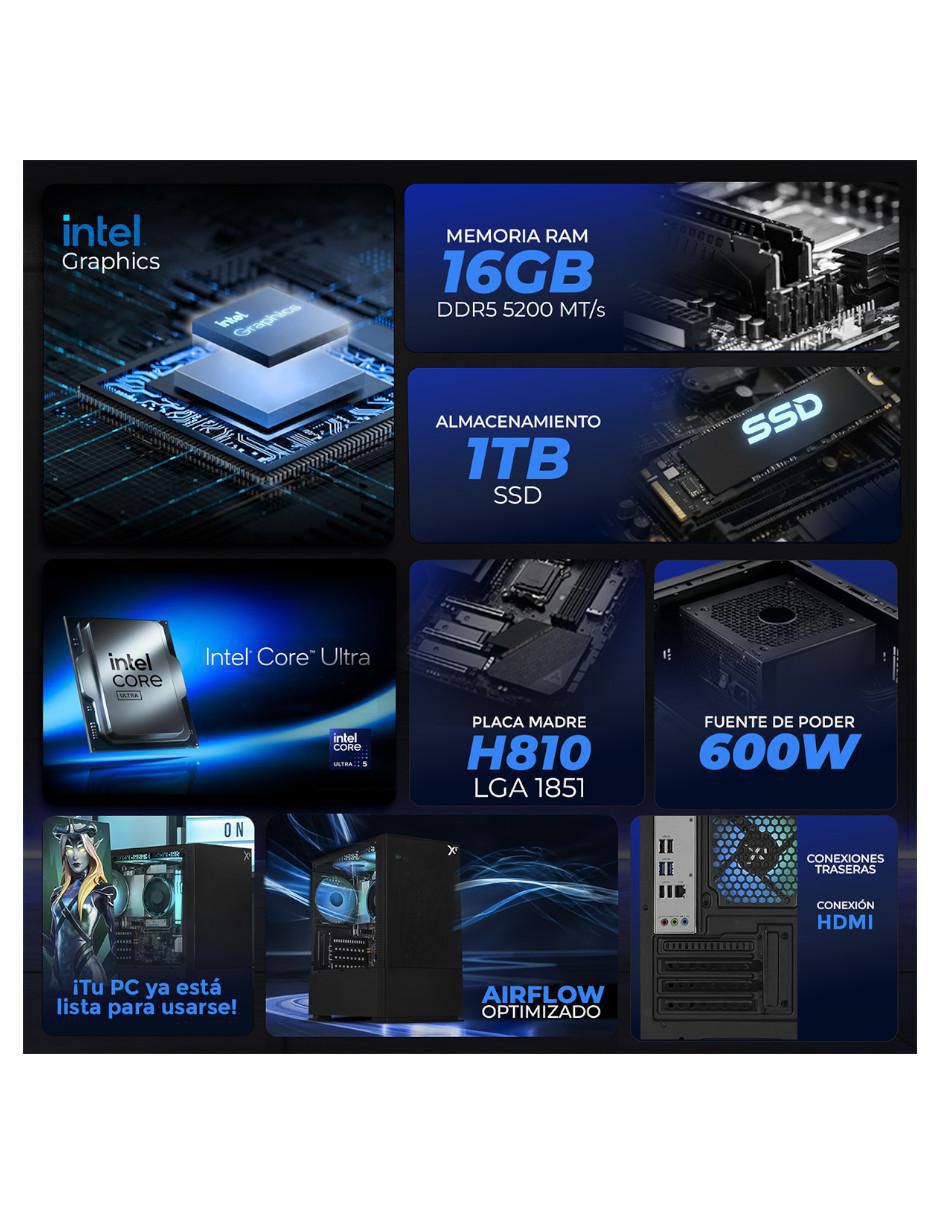 Computadora gamer XTPCU532GB5IXEAFB Intel Core Ultra 5 225 integradas 16 GB RAM 1 TB SSD Computadora gamer XTPCU532GB5IXEAFB Intel Core Ultra 5 225 integradas 16 GB RAM 1 TB SSD