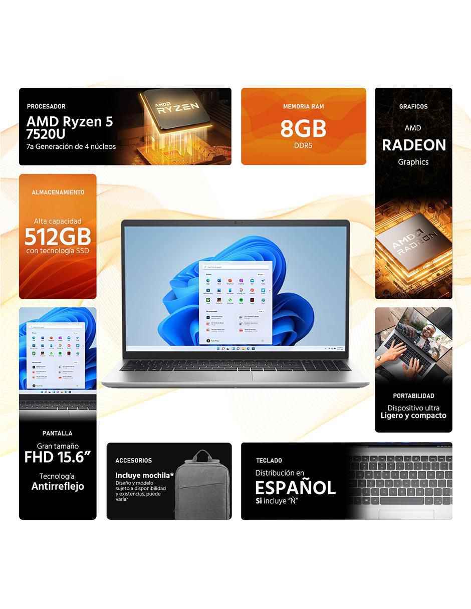 Laptop Dell 15 15.6 pulgadas Full HD AMD Ryzen 5 AMD Radeon 8 GB RAM 512 GB SSD