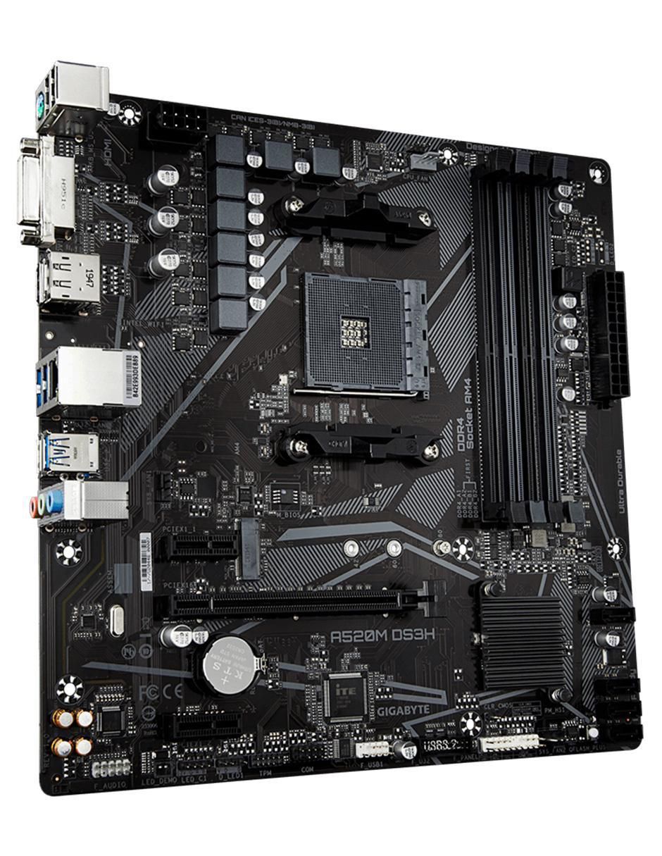 Tarjeta madre Gigabyte A520M DS3H REV.1 compatible con procesador AMD