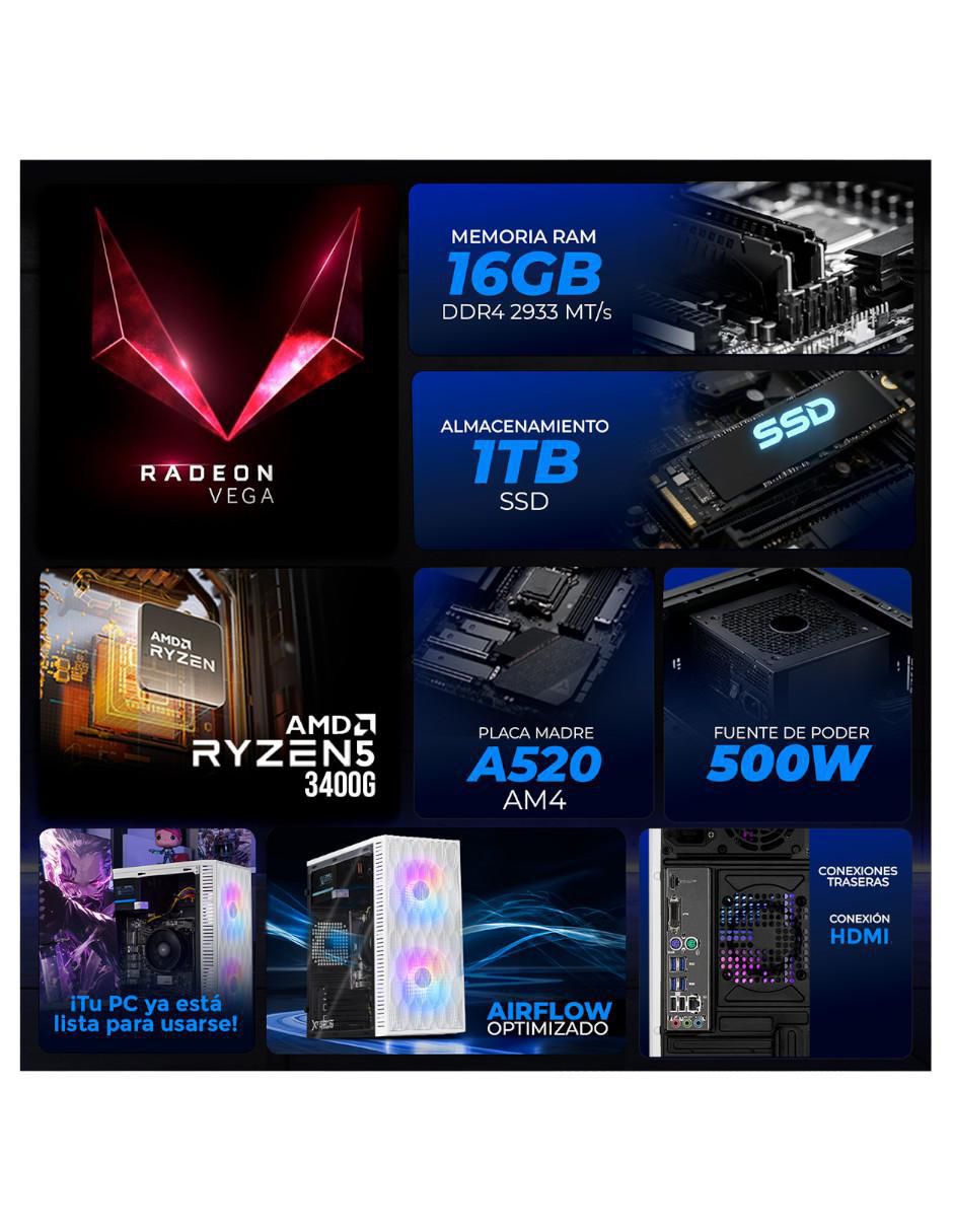 Computadora gamer XTPCR516GBVEGA11FW AMD Ryzen 5 AMD Radeon Vega 11 16 GB 1 TB 5