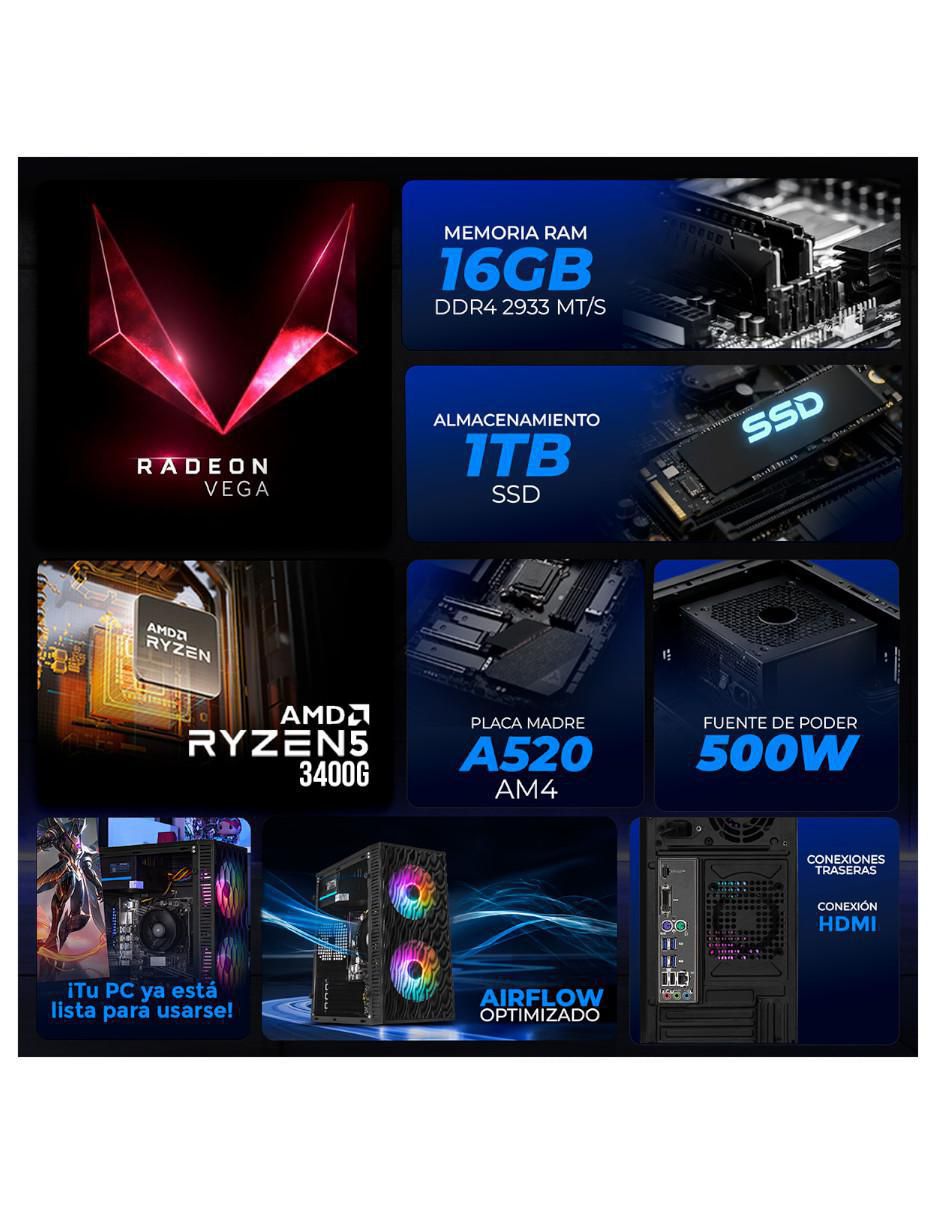 Computadora gamer XTPCR516GBVEGA11MFB 23.8 pulgadas Full HD AMD Ryzen 5 AMD Radeon Vega 11 16 GB 1 TB 5