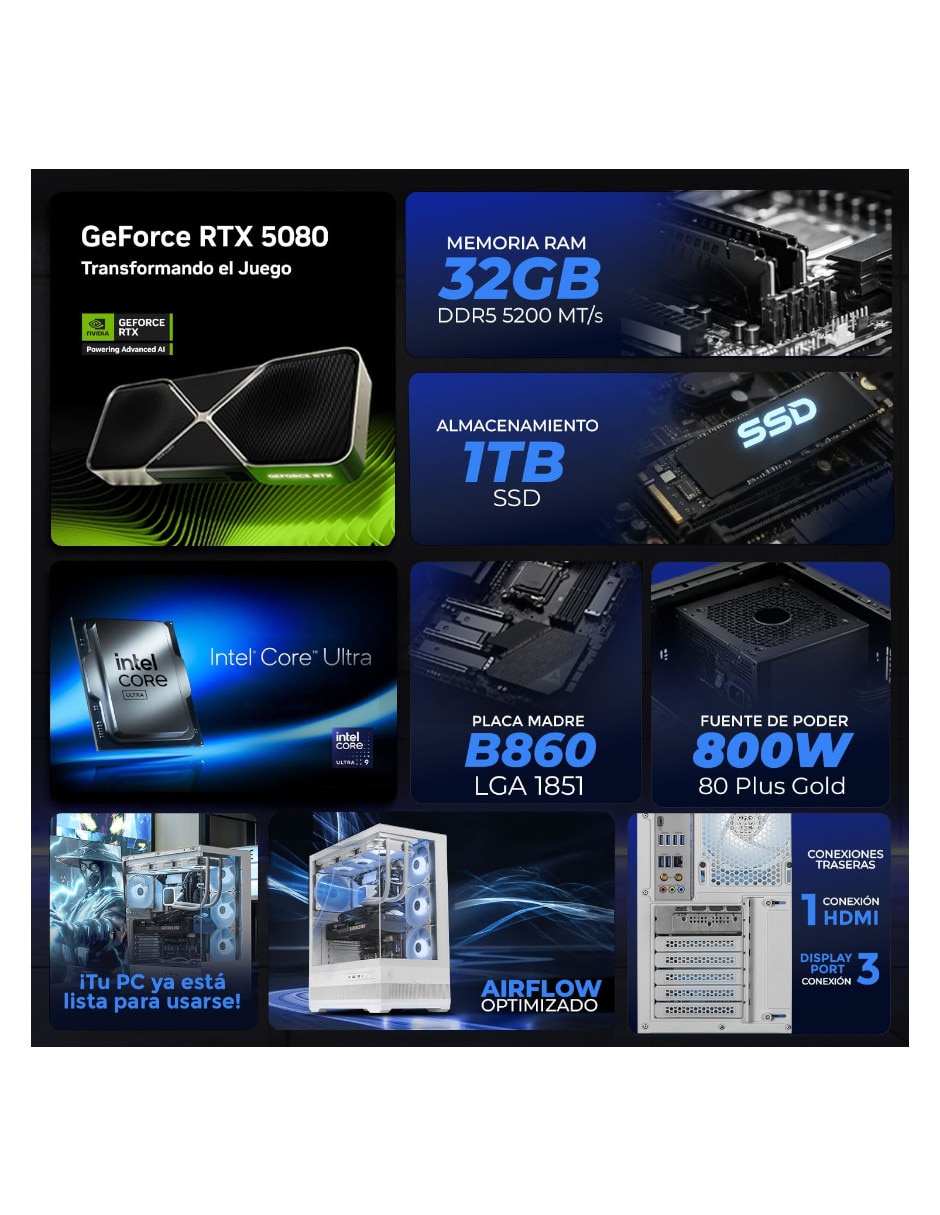 Computadora gamer Xtreme Pc Gaming XTMSIU964GB55080110RW Intel Core Ultra 9 285K NVIDIA GeForce RTX 5080 32 GB RAM 1 TB SSD