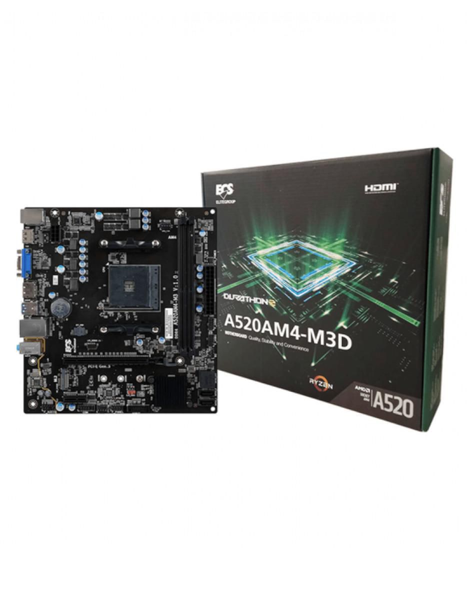 Tarjeta madre Ecs A520AM4-M3D compatible con procesador AMD