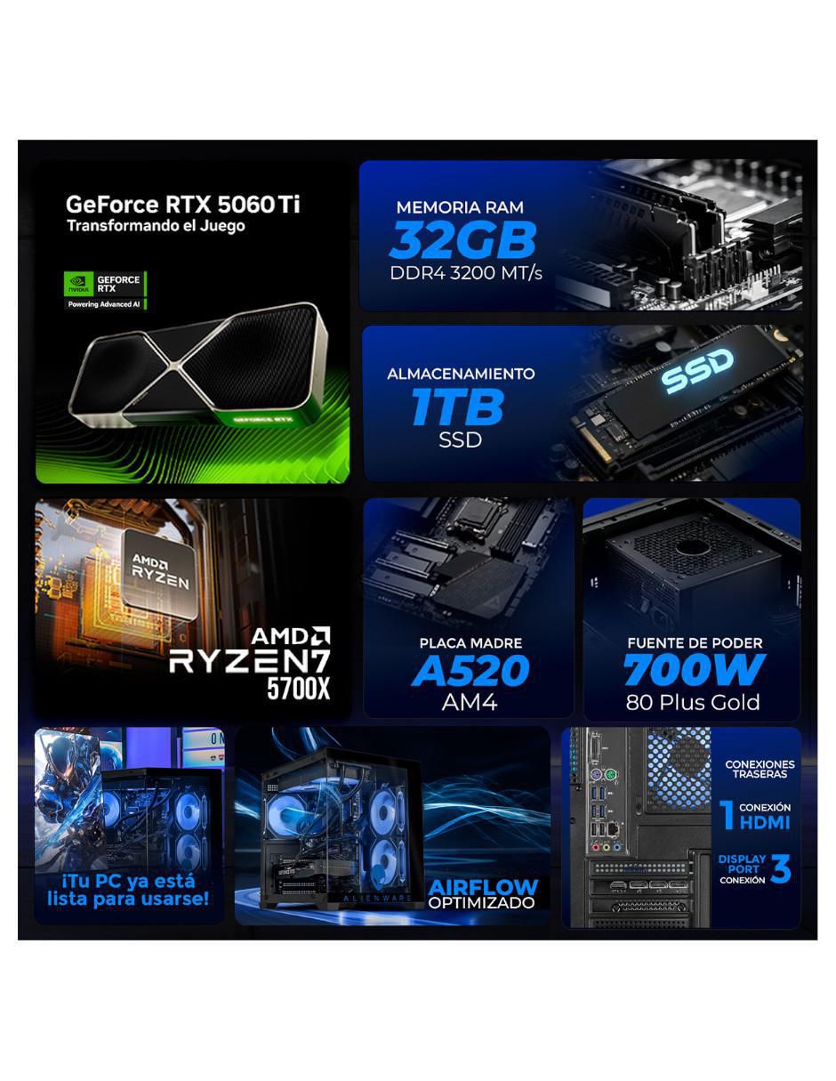Computadora gamer XTPCR732GB5060TIMAE 32 pulgadas QHD AMD Ryzen 7 NVIDIA GeForce RTX 5060 Ti 32 GB RAM 1 TB SSD 5