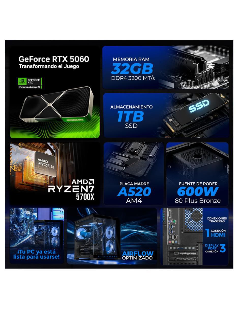 Computadora gamer XTPCR732GB5060MAE 32 pulgadas QHD AMD Ryzen 7 NVIDIA GeForce RTX 5060 32 GB RAM 1 TB SSD 5