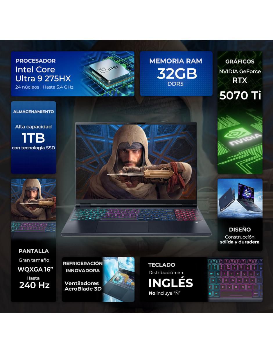 Laptop gamer Predator Helios Neo 16S 16 pulgadas WQXGA Intel core ultra 9 NVIDIA GeForce RTX 5070 Ti 32 GB RAM 1 TB 6
