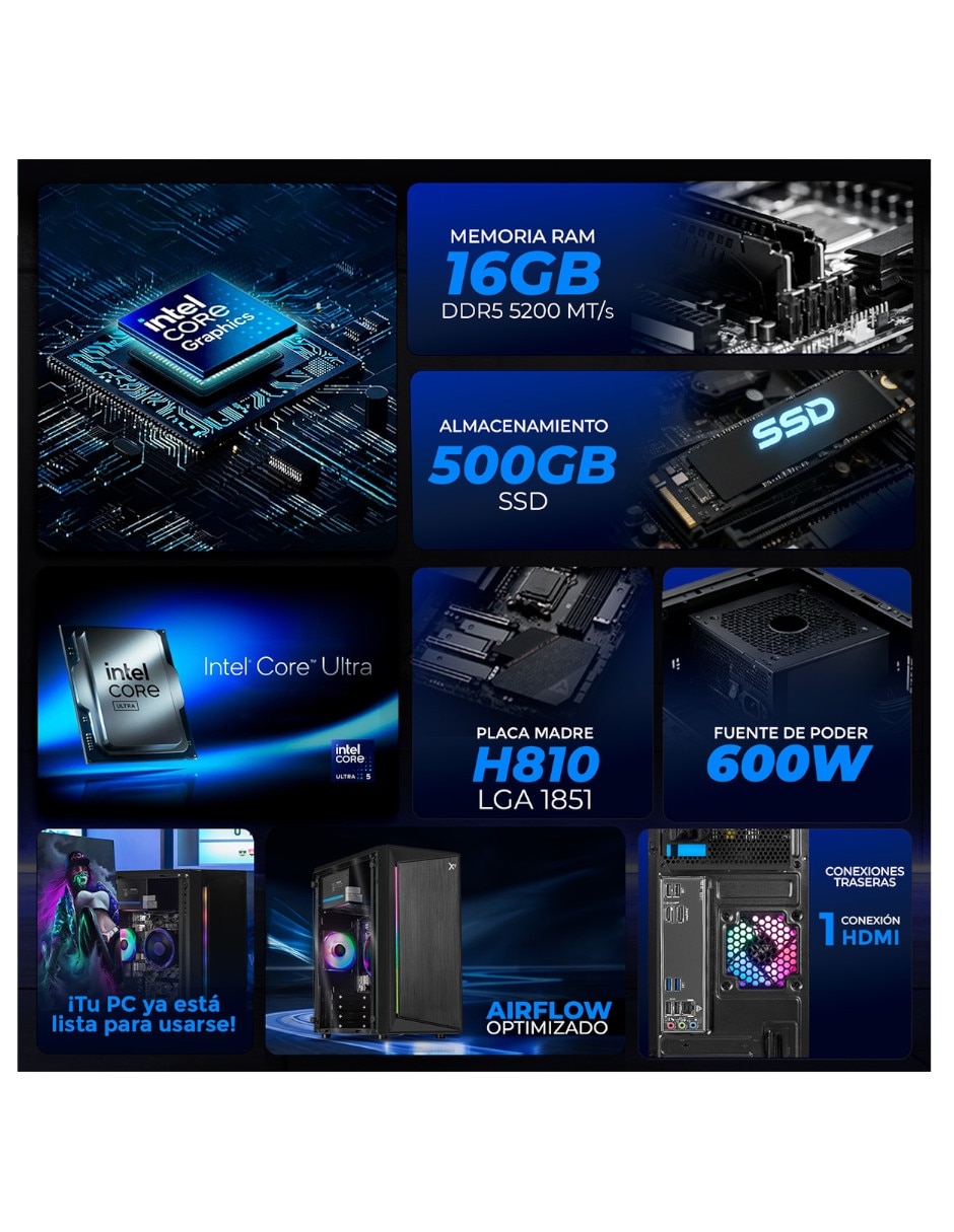 Computadora gamer XTPCU516GB5XEMPB 23.8 pulgadas Full HD Intel Core Ultra 5 integradas 16 GB Ram 500 GB SSD
