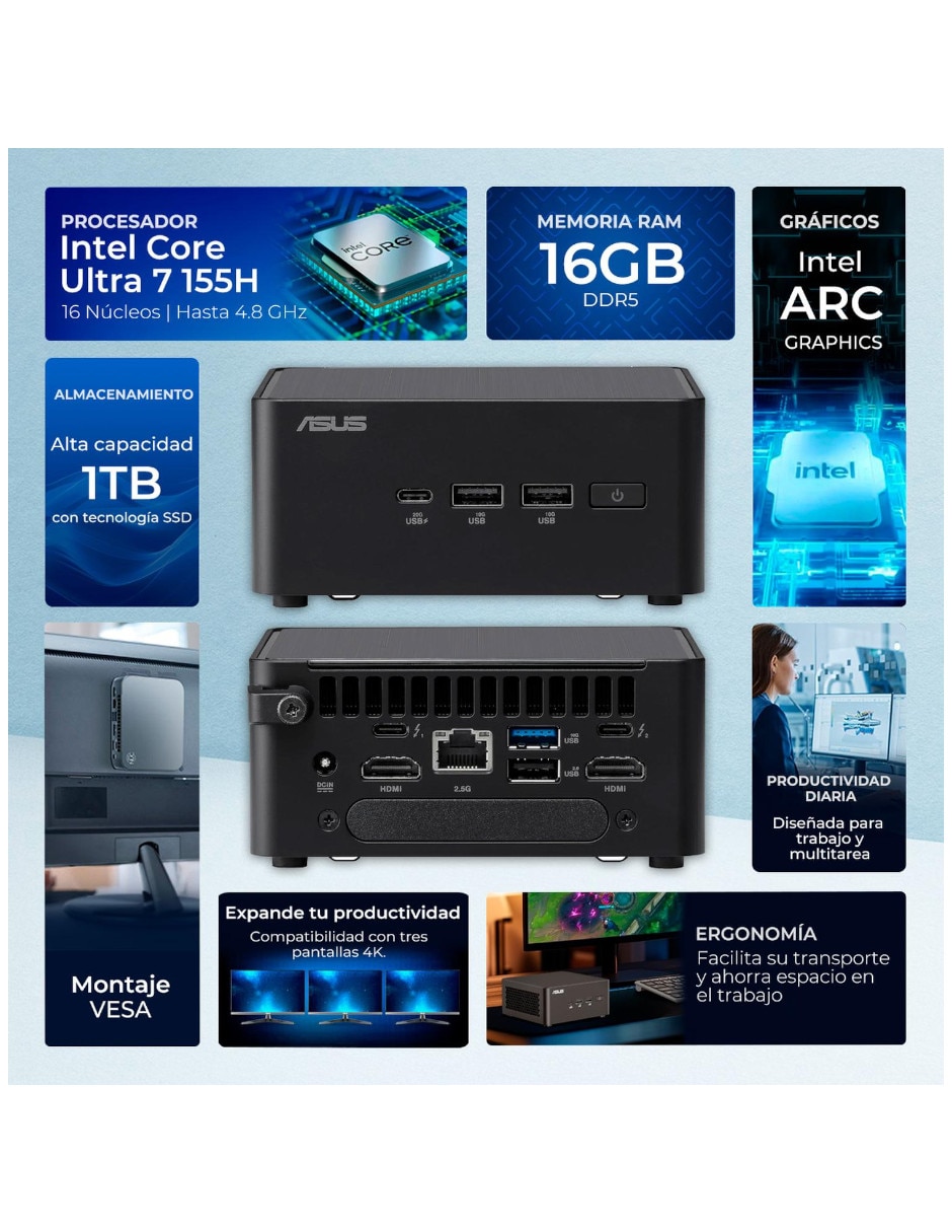 Mini Pc NUC 14 PRO Intel Core Ultra 7 Integrada 16 GB RAM 1 TB SSD 6
