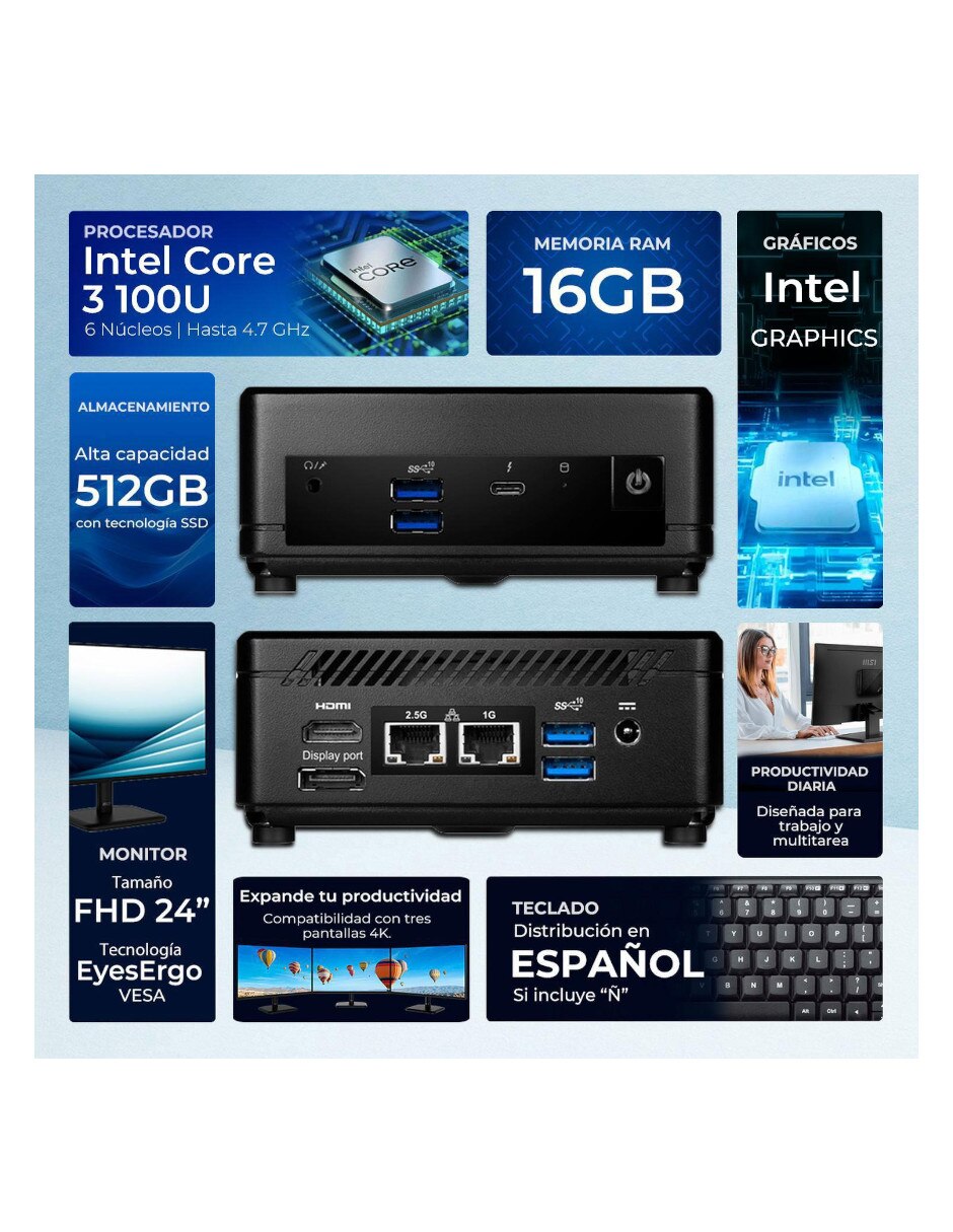 Mini PC Cubi Intel Core i3 integrada 16 GB RAM 512 GB SSD 5