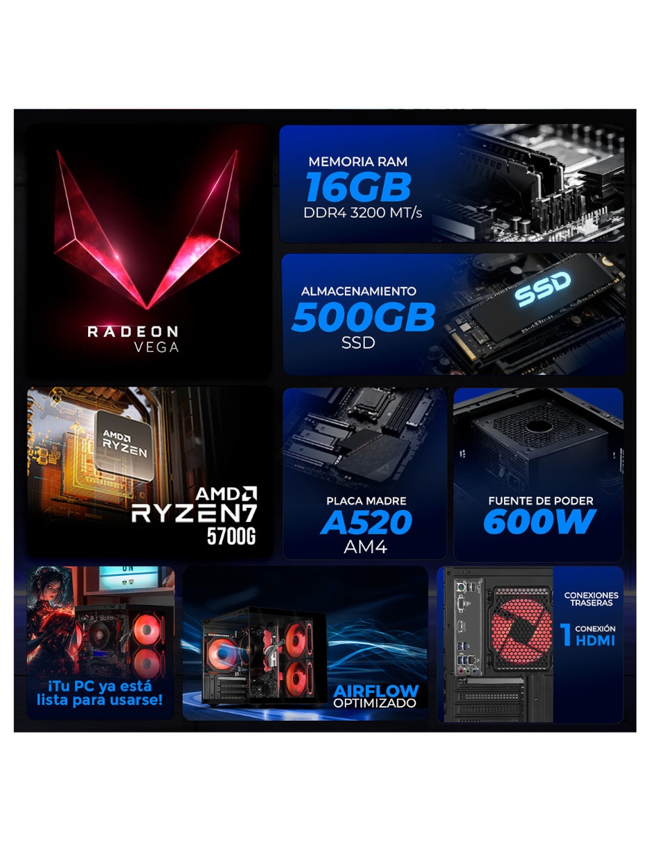 Computadora gamer XTBRR716GBRENOIRMTGB 24 pulgadas Full HD AMD Ryzen 7 AMD Radeon Graphics 16 GB RAM 500 GB SSD