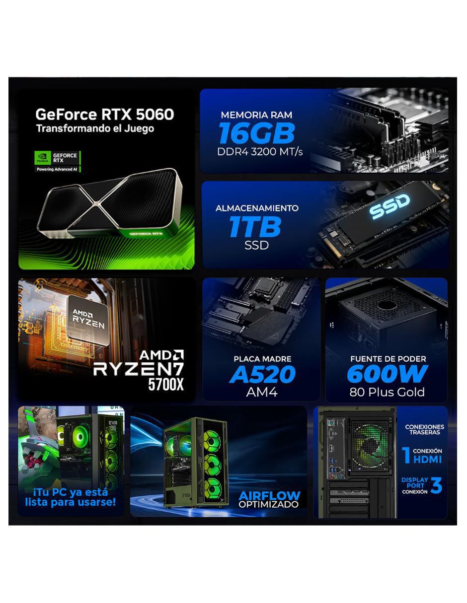Computadora gamer XTPCR716GB5060EVA05 AMD Ryzen 7 NVIDIA GeForce RTX 5060 16 GB 1 TB 6