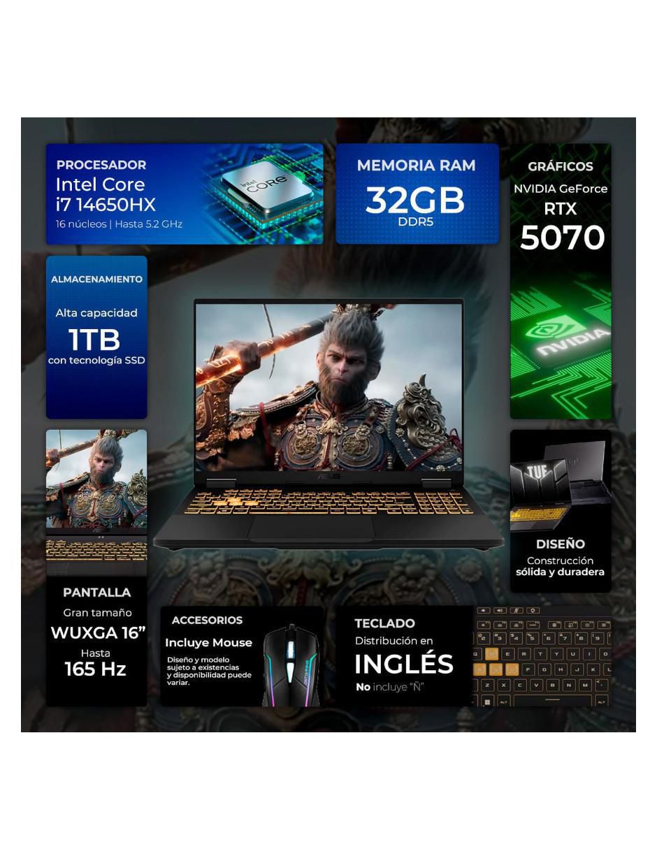 Laptop gamer Asus TUF16I-5070CI7321TM 16 pulgadas WUXGA Intel Core i7 NVIDIA GeForce RTX 5070 32 GB RAM 1 TB SSD 6