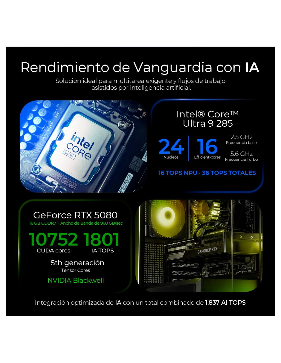 Computadora gamer xtpcu932gb55080maev2 32 pulgadas qhd intel core ultra 9 285 nvidia geforce rtx 5080 32 gb ram 1 tb ssd 7