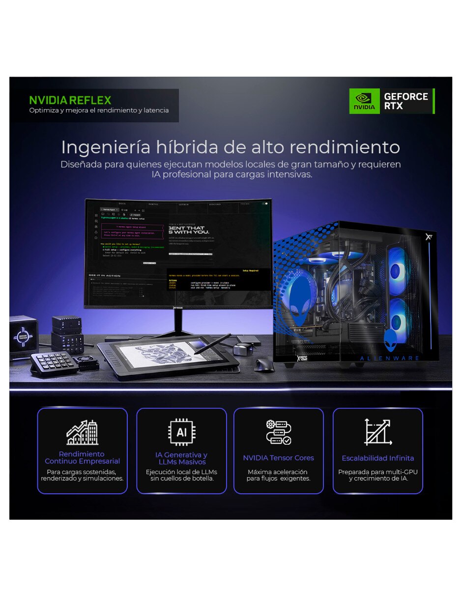 Computadora gamer xtpcu932gb55080maev2 32 pulgadas qhd intel core ultra 9 285 nvidia geforce rtx 5080 32 gb ram 1 tb ssd 9