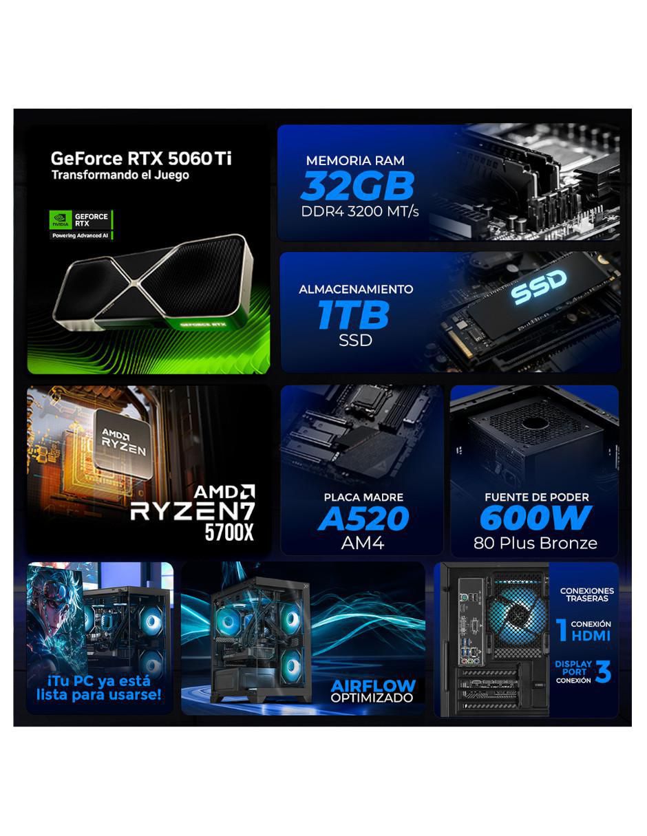 Computadora gamer XTPCR732GB5060TIMCHG 27 pulgadas Full HD AMD Ryzen 7 NVIDIA GeForce RTX 5060 Ti 32 GB 1 TB 5