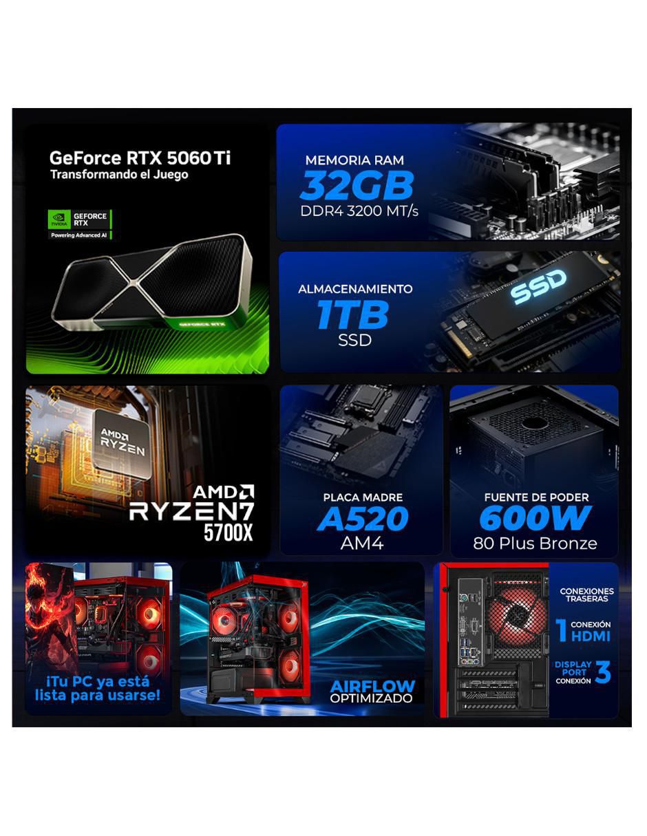Computadora gamer XTPCR732GB5060TIMCHR 27 pulgadas Full HD AMD Ryzen 7 NVIDIA GeForce RTX 5060 Ti 32 GB 1 TB 5