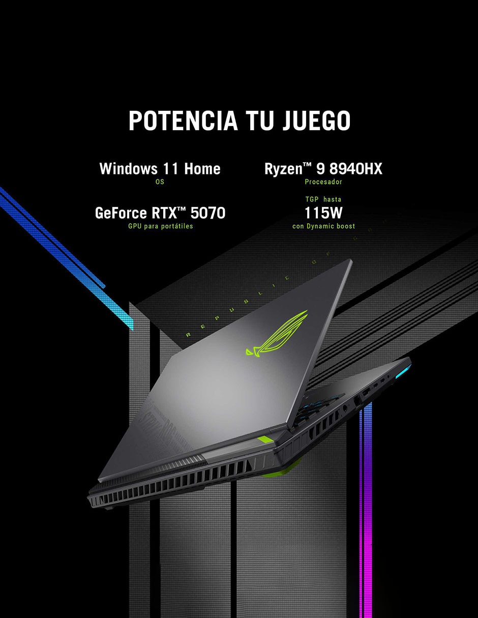 Laptop Asus G614PP-RV006W 16 pulgadas Full HD+ AMD Ryzen 9 NVIDIA GeForce RTX 5070 16 GB RAM 1 TB SSD