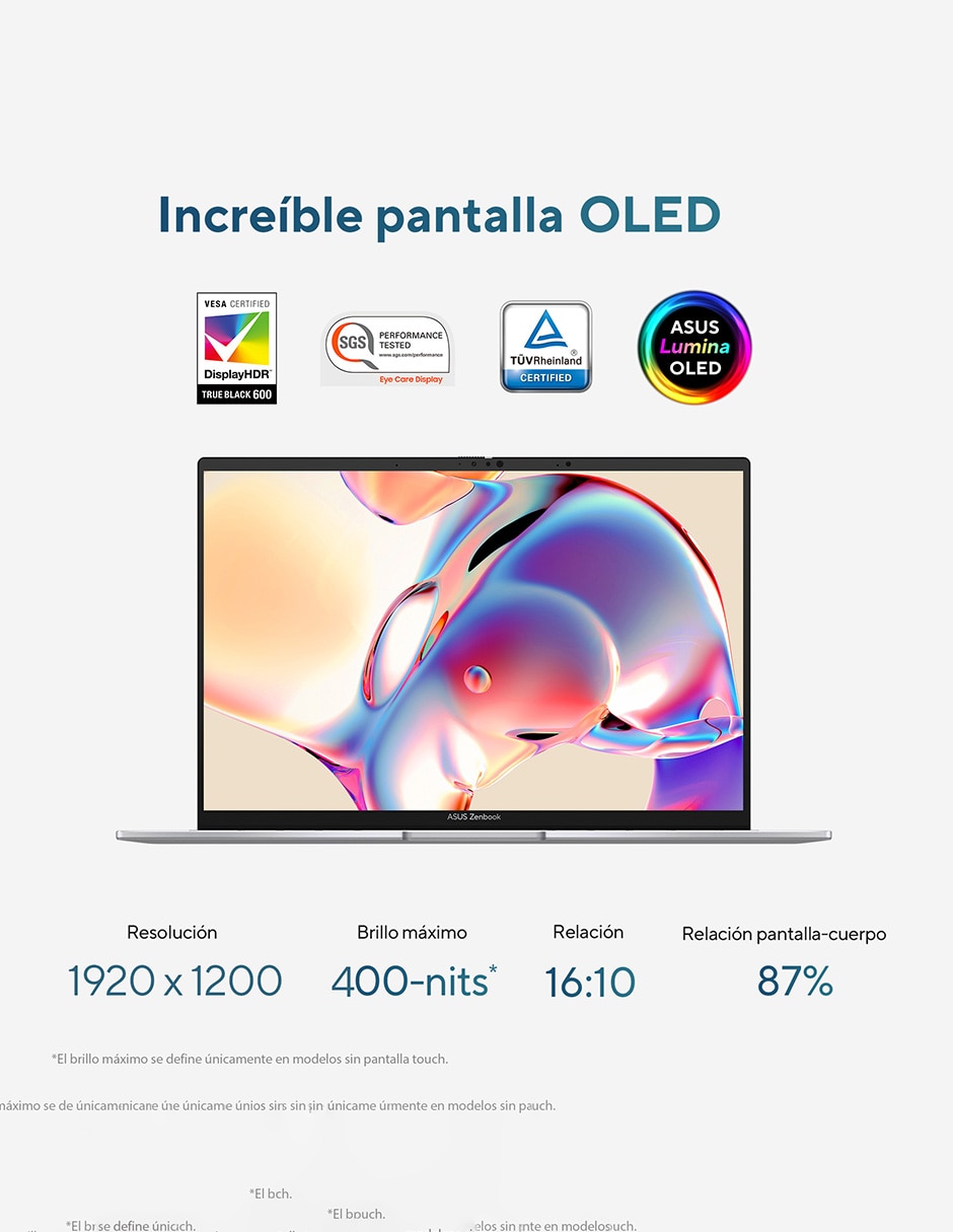 Laptop UX3405CA-QD1241W 14 pulgadas WUXGA Intel Core Ultra 7 255H Intel Arc 32 GB RAM 512 GB 9