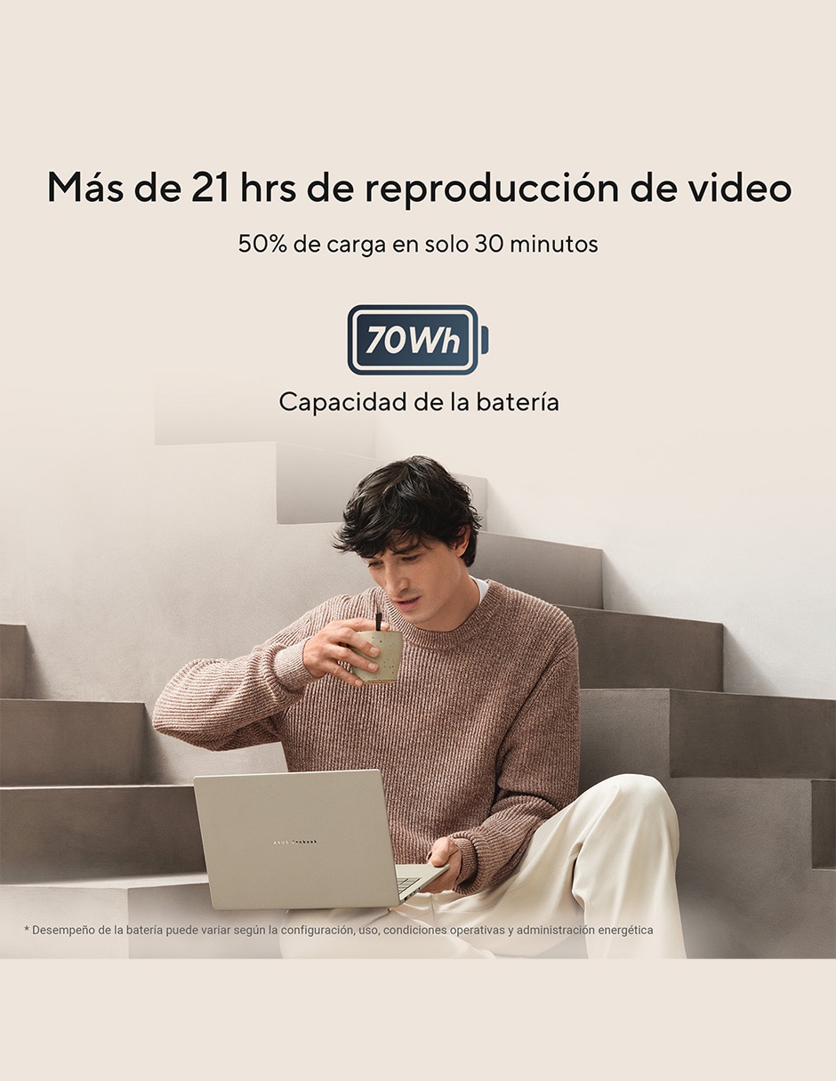 Computadora ux3407na-qd134w 14 pulgadas wuxga snapdragon x elite qualcomm adreno 32 gb ram 512 gb ssd 15