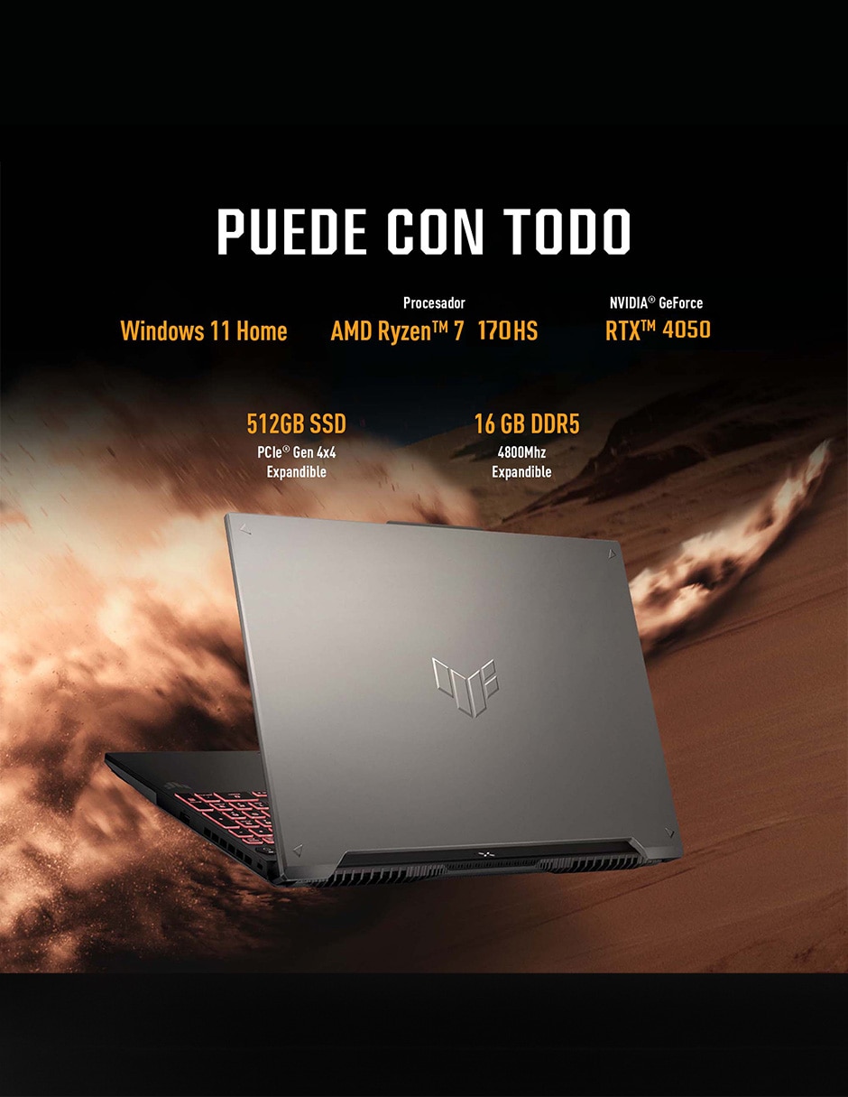 Computadora fa607nuq-rl038w 16 pulgadas full hd+ amd ryzen 7 nvidia geforce rtx 4050 16 gb ram 512 gb ssd 8