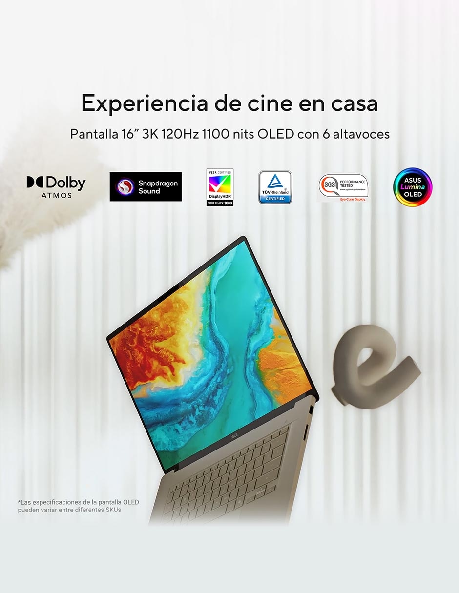 Laptop UX3607OA-SQ013W 16 pulgadas 3K Snapdragon X Elite Qualcomm Adreno 48 GB RAM 1 TB SSD 16