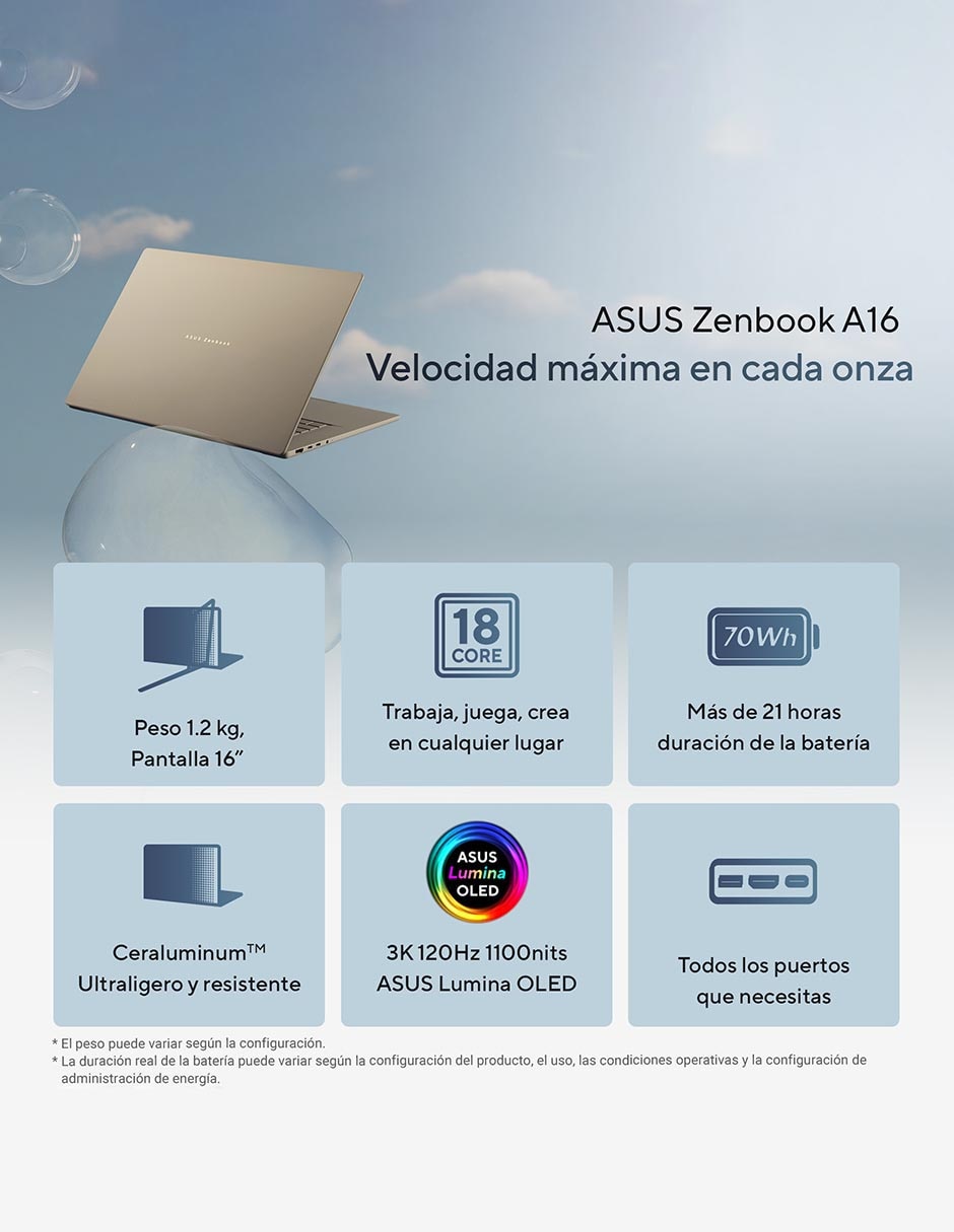 Laptop UX3607OA-SQ013W 16 pulgadas 3K Snapdragon X Elite Qualcomm Adreno 48 GB RAM 1 TB SSD 2