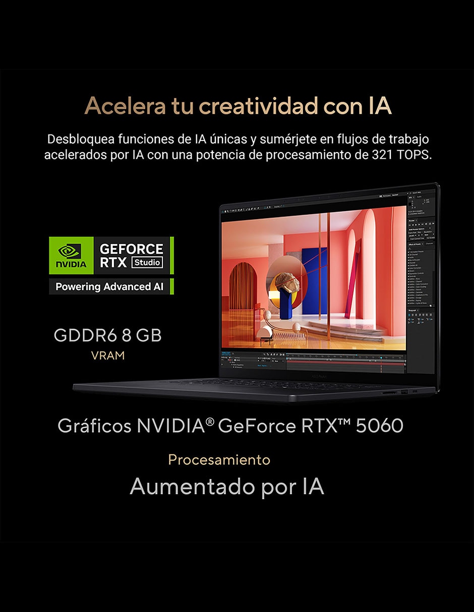 Computadoraasus h7606wm-rj089w 16 pulgadas 3k amd ryzen ai 9 hx 370 amd radeon 890m 32 gb ram 1 tb SSD 12
