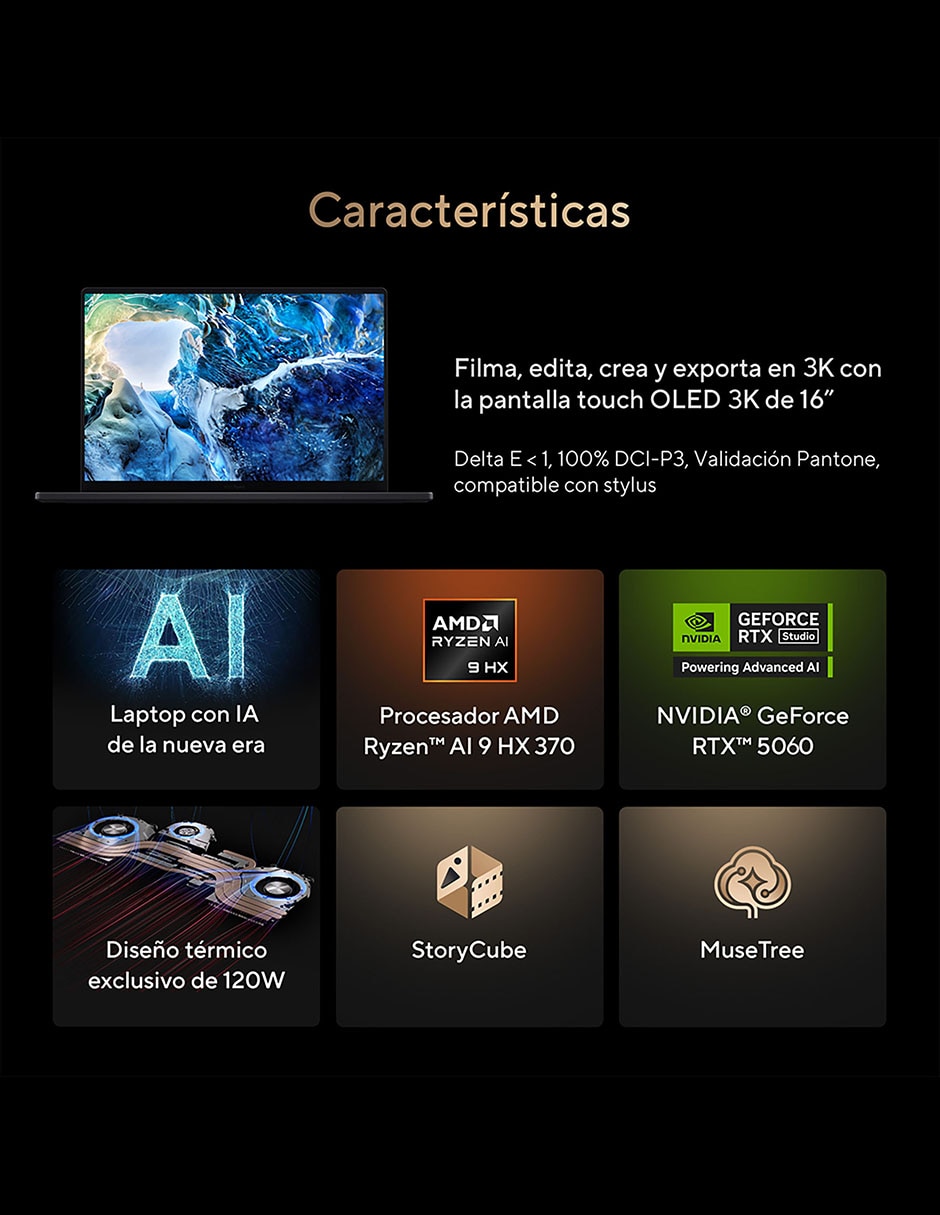 Computadoraasus h7606wm-rj089w 16 pulgadas 3k amd ryzen ai 9 hx 370 amd radeon 890m 32 gb ram 1 tb SSD 7