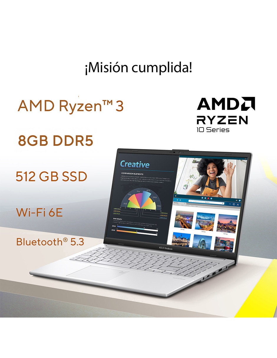 Computadoraasus e1504fa-bq4782w 15.6 pulgadas full hd amd ryzen 3 amd radeon graphics 8 gb ram 512 gb SSD